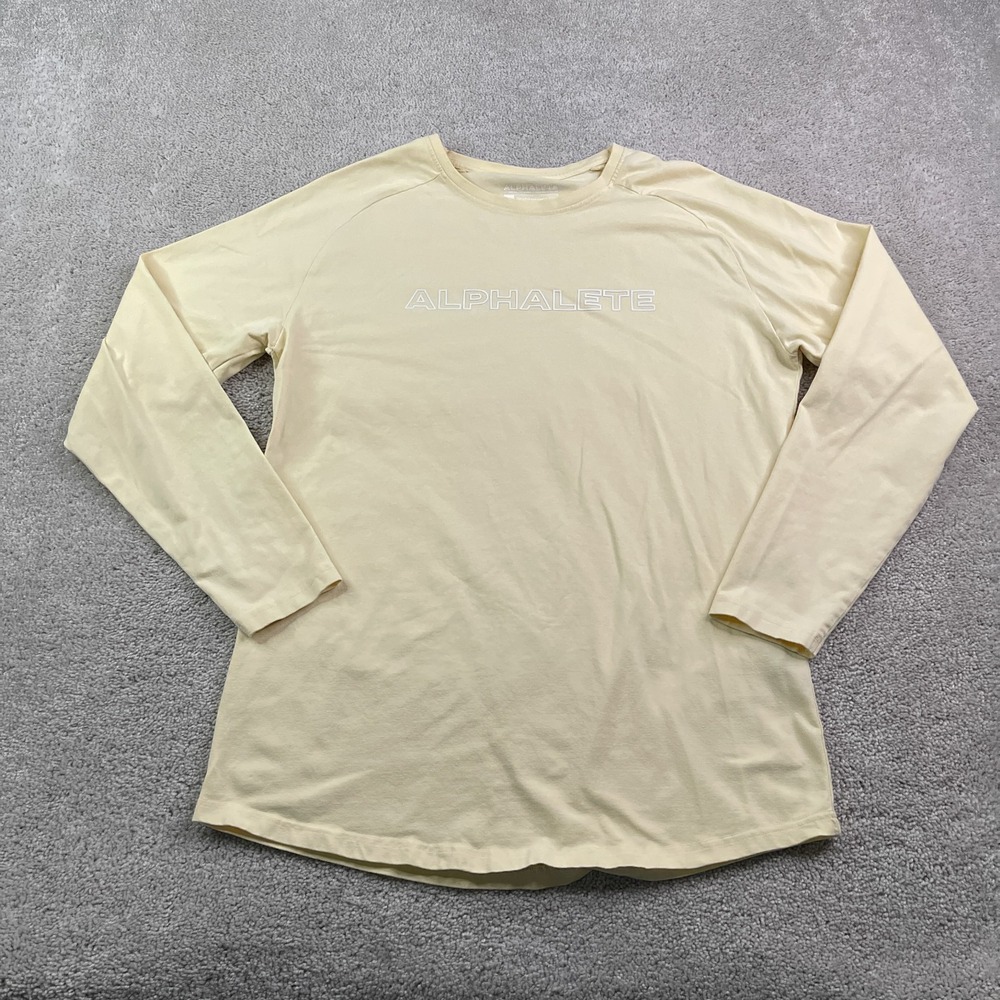 Alphalete Shirt Mens Large Yellow Performance Fit Long Sleeve Gym Workout‎